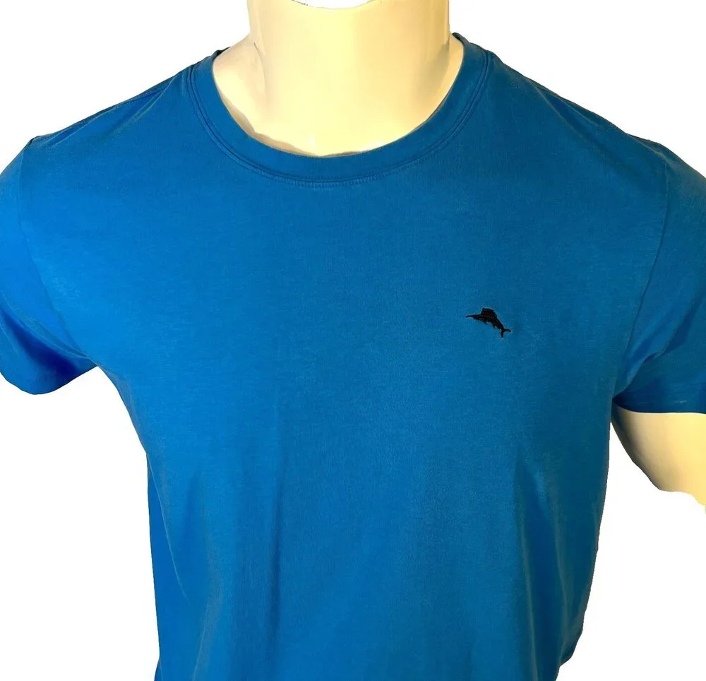 Tommy Bahama Tee Shirt Mens L Blue with Navy Embroidered Swordfish Logo Crewneck - Picture 2 of 9